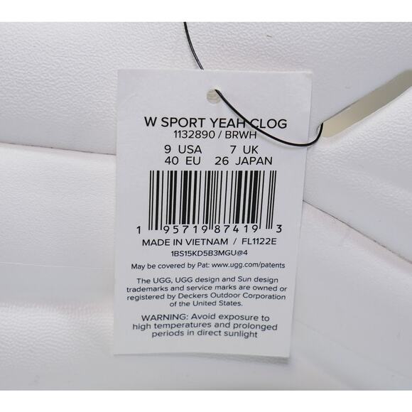 NEW UGG SPORT YEAH CLOG SLIP ON BRIGHT WHITE 1132890 MSRP $70 WOMANS SIZE - 9 - Picture 7 of 9